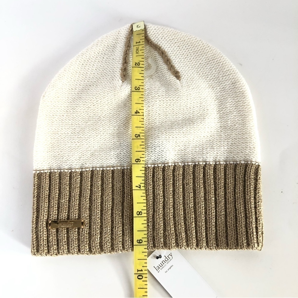 LAUNDRY BY SHELLI SEGAL Alpaca Wool Blend Ribbed Gold Shimmering Trim Beanie OS - Picture 14 of 14